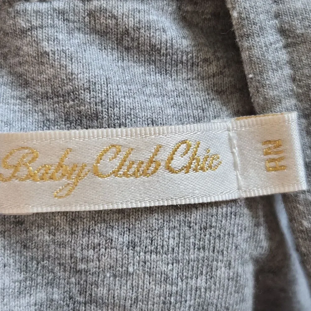 Baby Club Chic RN Gray Cotton Footed Overalls Dungarees Romper Quilted Knees NB
